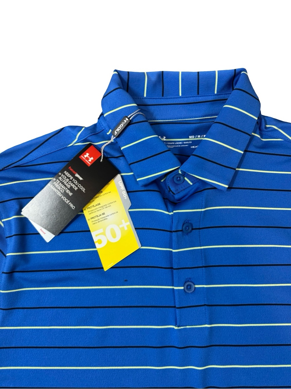 Under Armour Blue Striped Performance Polo SZ M - Picture 3 of 15